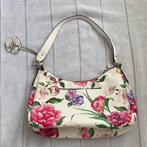 Dana Buchman Pink and White Floral Shoulder Bag with Silver Accents - Picture 9 of 13